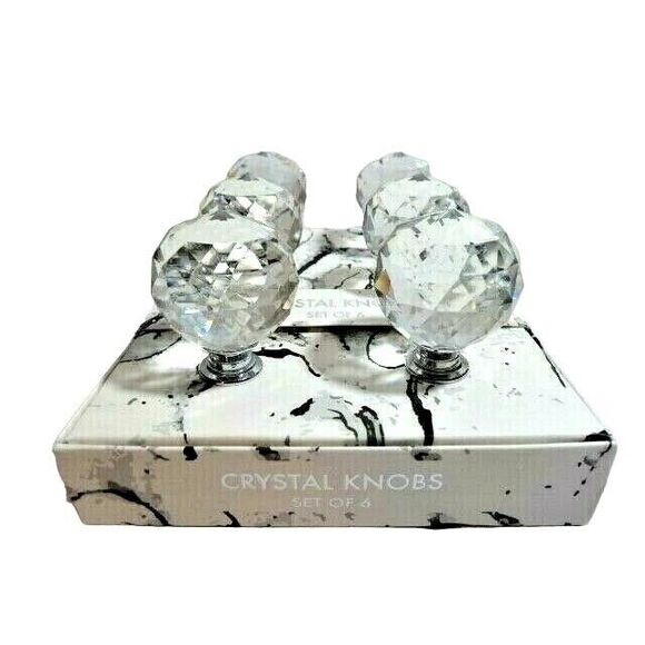 Isaac Jacobs Round Clear Glass Knobs Drawer Pulls 6-Pc Kitchen Cabinets NEW - Picture 2 of 4